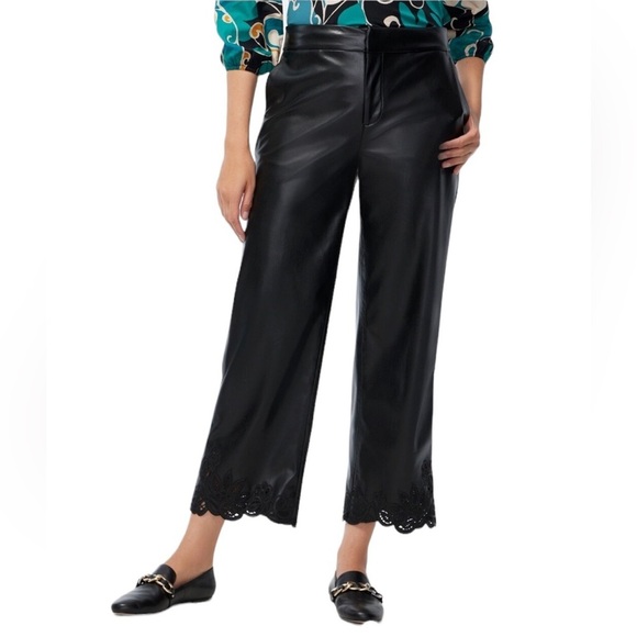 Chico’s Women’s Black Faux Leather Cutout Ankle Crop Trouser Pants - Picture 13 of 14